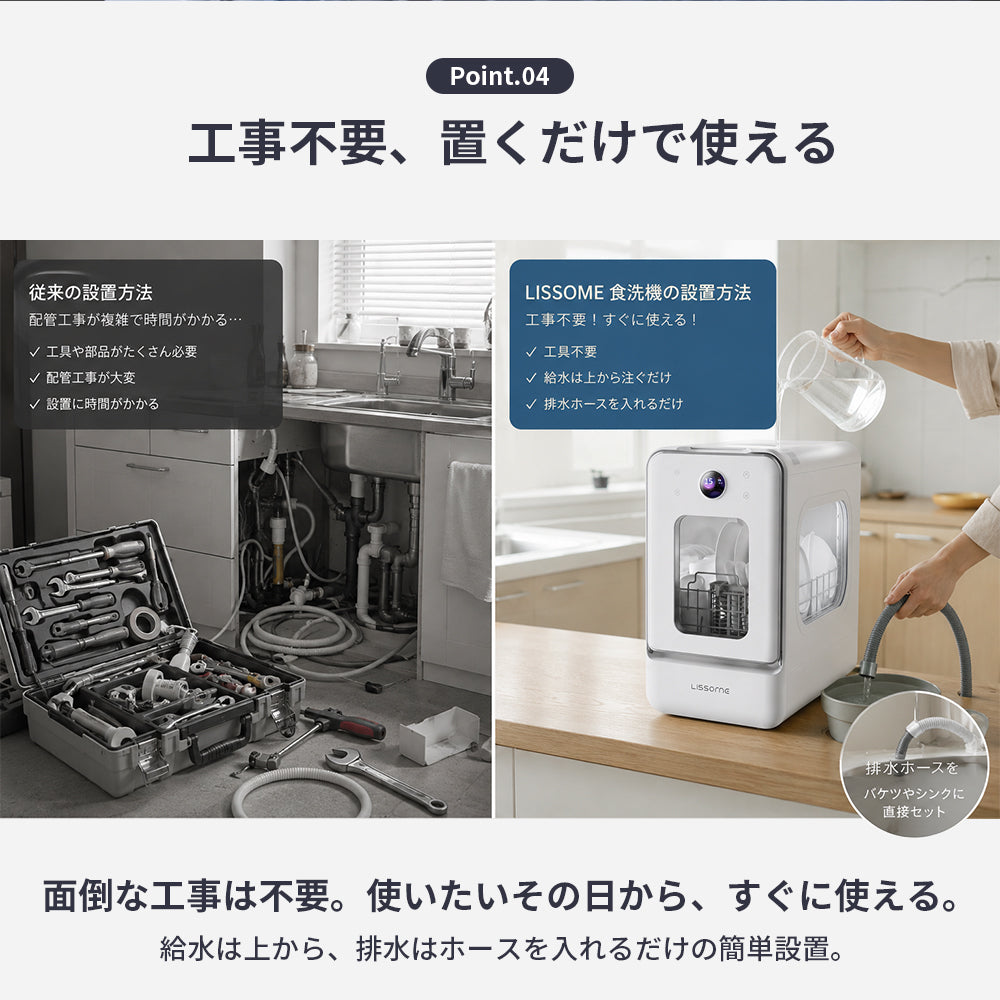 LISSOME J1(リソム)AIスマート食洗機|工事不要・幅28cmスリムモデル