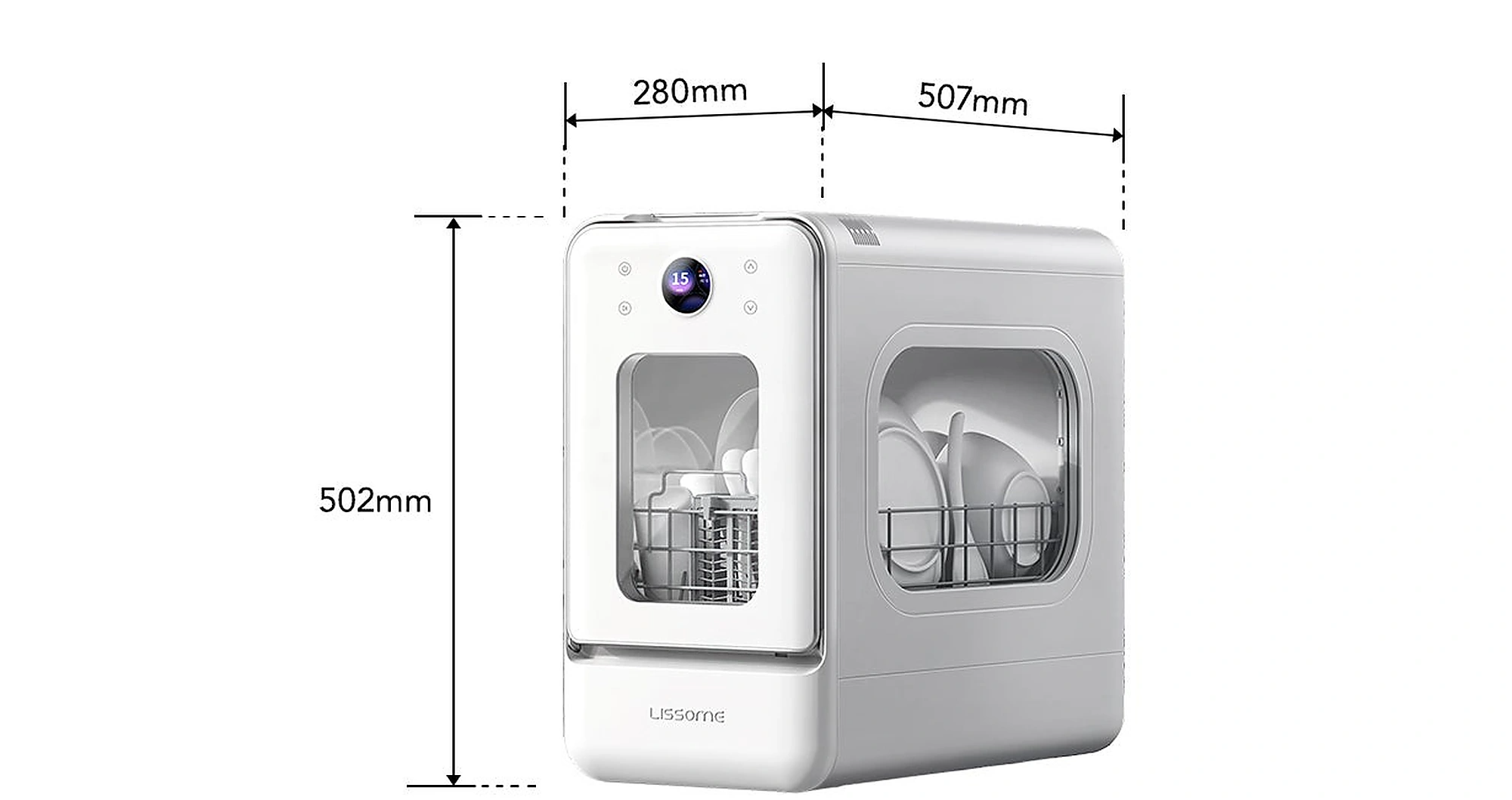 LISSOME J1の本体寸法（高さ502mm×幅280mm×奥行507mm）